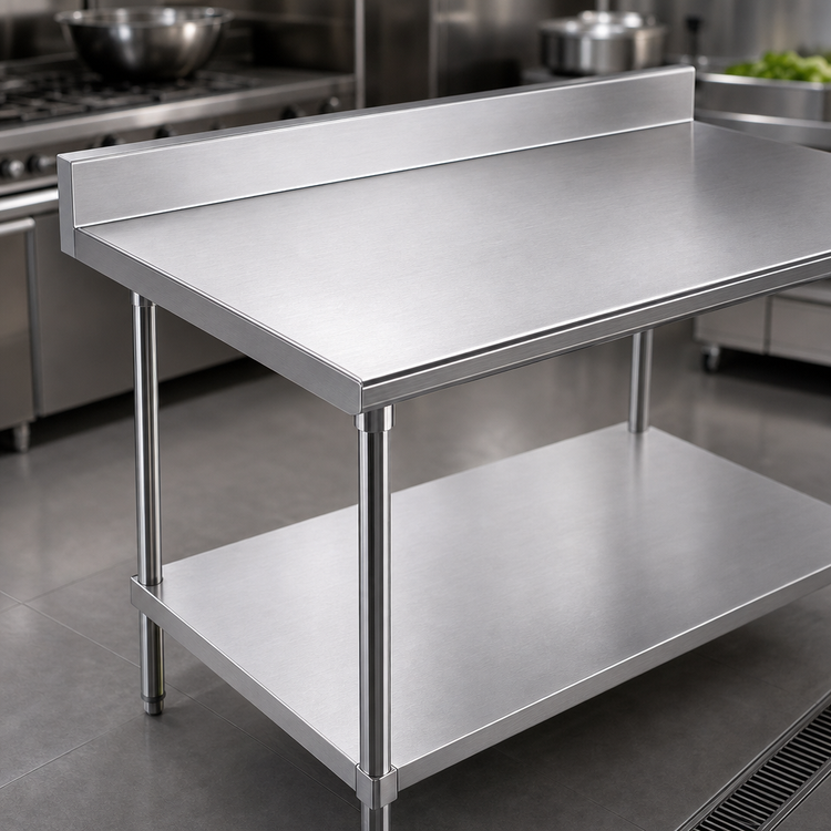 Product image #3 for Advance Tabco Premium Series 72-Inch x 30-Inch 304 Stainless Steel Work Table with 5-Inch Backsplash and Adjustable Undershelf