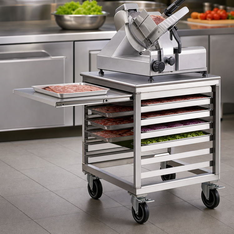 Product image #3 for New Age Stainless Steel Slicer Stand with Retractable Shelf, 28-3/8 W x 20 D x 30 H, 6-Pan Capacity