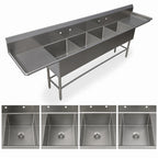 Thumbnail image #3 for John Boos Pro-Bowl 4PB3024-2D36 4-Compartment Stainless Steel Sink with Left & Right Drainboards, 30 x 24 x 12 Inch Bowls, 16-Gauge