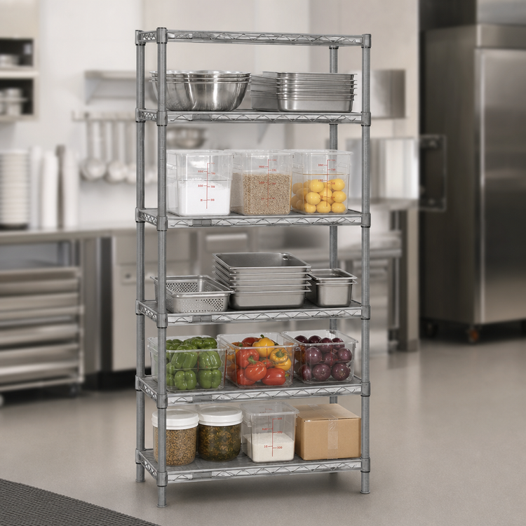 Product image #3 for Eagle Group Valu-Master 5-Tier Stationary Starter Wire Shelving Unit, 36W x 21D x 74H, Pewter Gray Epoxy Coated