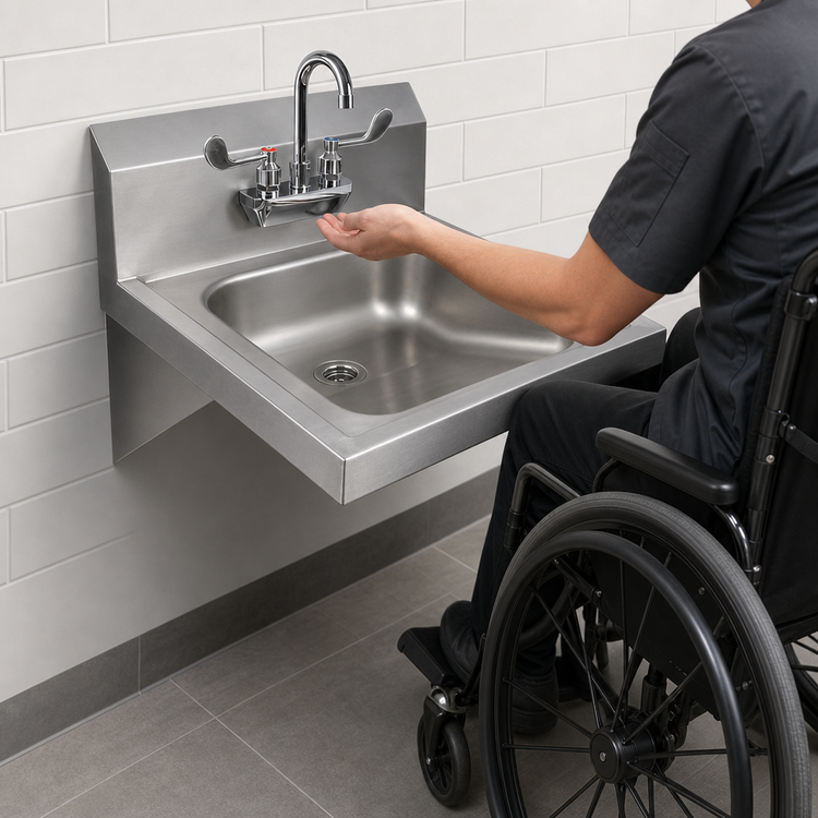 Product image #3 for BK Resources ADA Wall-Mount Hand Sink Package with Lead-Free Splash-Mount Faucet, 14 x 16 Bowl, 304 Stainless Steel