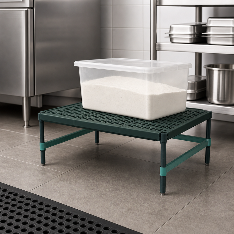 Product image #3 for QuadPlus Stationary Dunnage Rack with 3-Sided Frame and Louvered Polypropylene Mat, 30 x 24 x 14 Inches, 1000 lb. Capacity