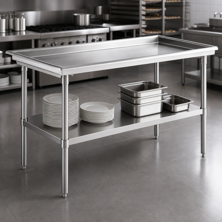 Product image #3 for Klinger's Trading 73-Inch x 30-Inch Stainless Steel Dish Sorting Table with Undershelf