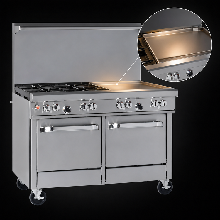 Product image #3 for Southbend Ultimate 48-Inch Gas Restaurant Range with Thermostatic Griddle, Standard Oven, and Cabinet Base