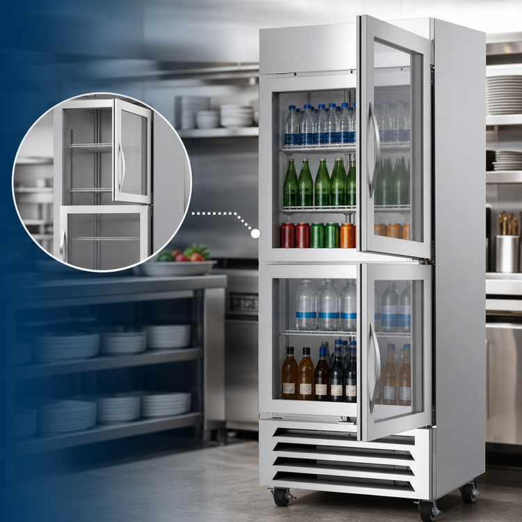 Product image #3 for Beverage-Air Horizon Series HBR23HC-1-HG One-Section Reach-In Refrigerator with Two Right-Hand Glass Half Doors, 23.32 Cu. Ft., Bottom-Mount Self-Contained Refrigeration