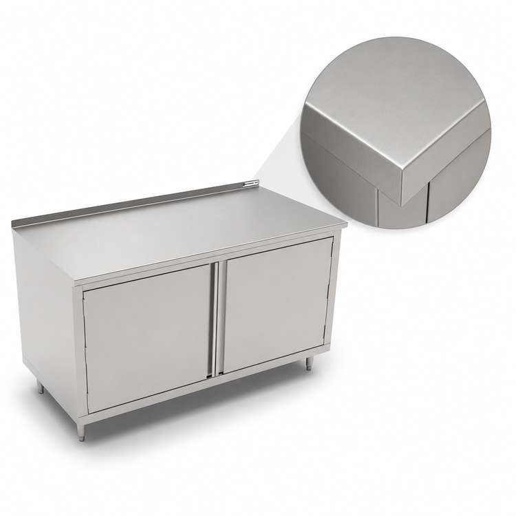 Product image #3 for John Boos 60 x 36 Enclosed Work Table with Cabinet Base, Hinged Doors, 14-Gauge 300 Series Stainless Steel Top, 1-1/2 Inch Rear Riser
