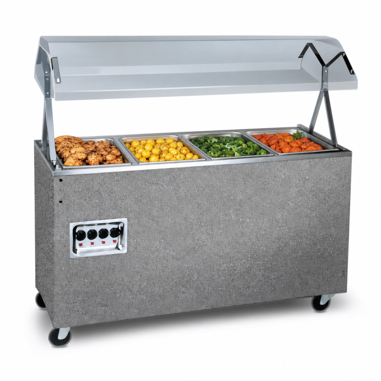 Product image #3 for Vollrath 2-Series Affordable Portable 4-Well Mobile Hot Food Station with Buffet Breath Guard and Enclosed Storage Base, 60 Inch, 208-240V, Granite