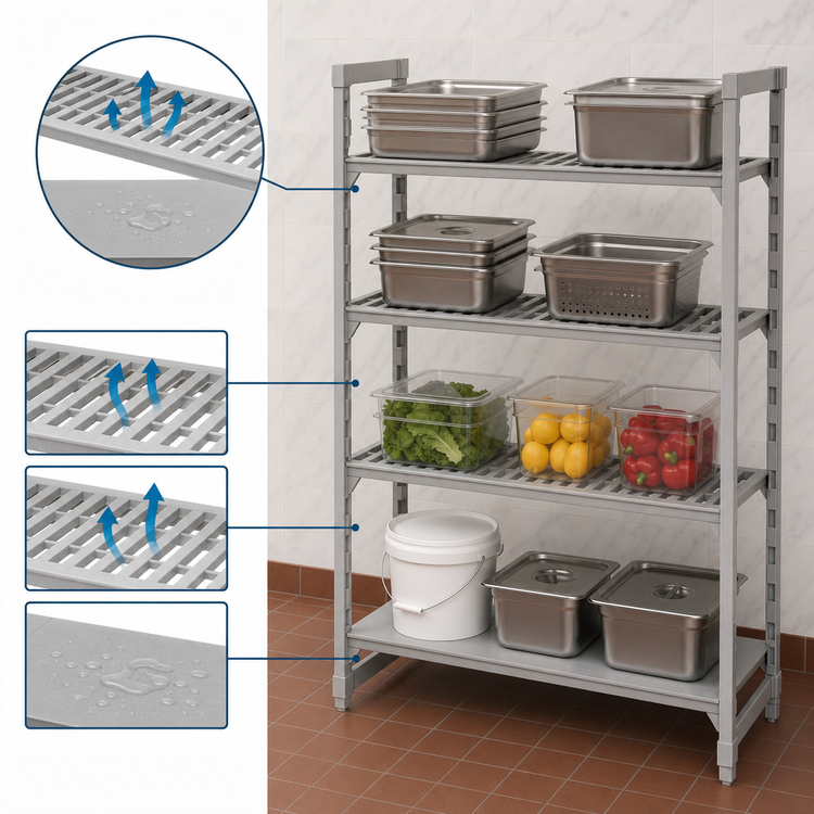 Product image #4 for Cambro Camshelving Premium 60" x 18" x 72" Stationary Starter Shelving Unit, 4-Tier, 3 Vented + 1 Solid
