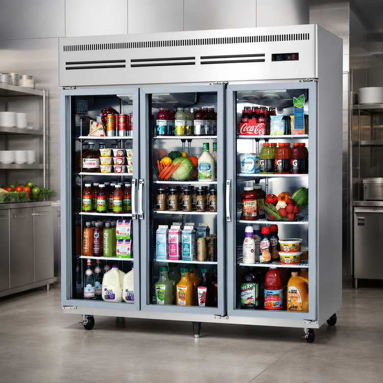 Product image #3 for Everest Refrigeration ESGR3A Three-Section Reach-In Glass Door Refrigerator, 71.0 Cu. Ft., Top-Mounted Self-Contained