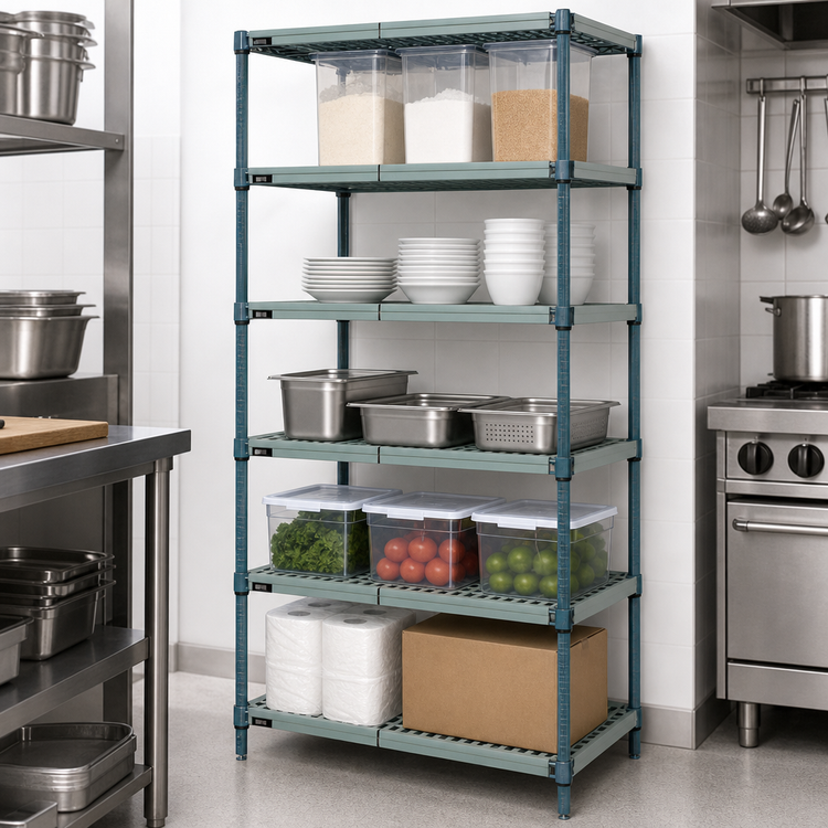 Product image #3 for Quantum Stationary 5-Tier Wire Plastic Mat Shelving Unit, 30 x 21 x 74 Inches, Green Epoxy Antimicrobial