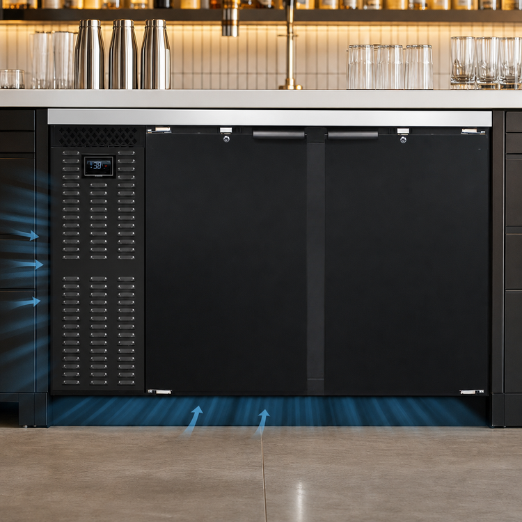 Product image #3 for Continental Refrigerator 59-Inch 2-Door Refrigerated Back Bar Cooler with Stainless Steel Top, Black Enamel Exterior