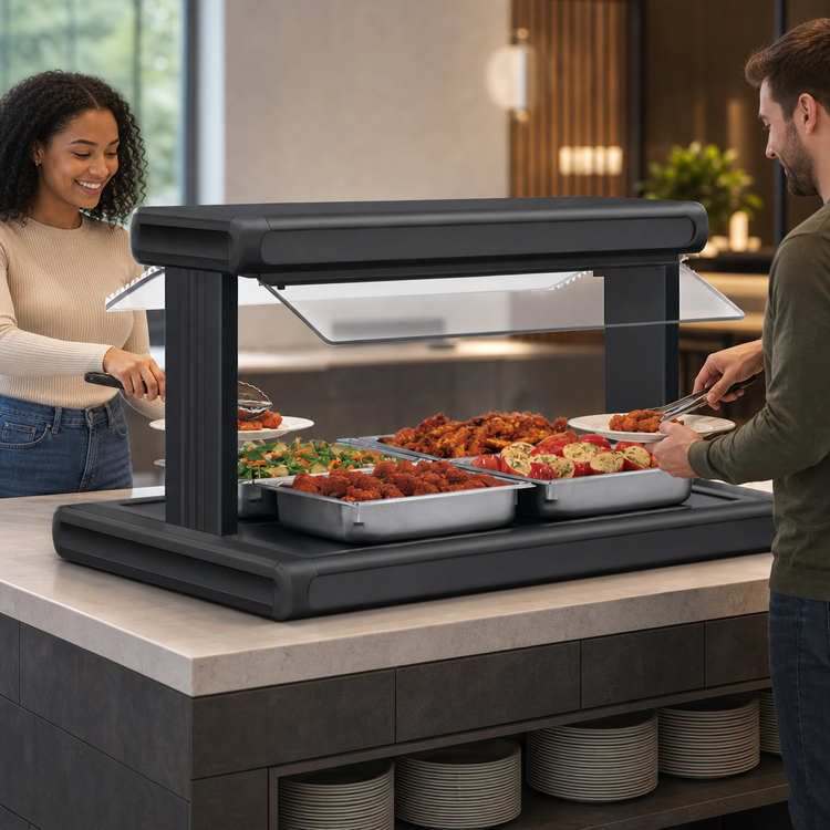 Product image #3 for Hatco Glo-Ray® 36-Inch Self-Service Pass-Thru Buffet Warmer with Heated Base and Double Acrylic Sneeze Guards