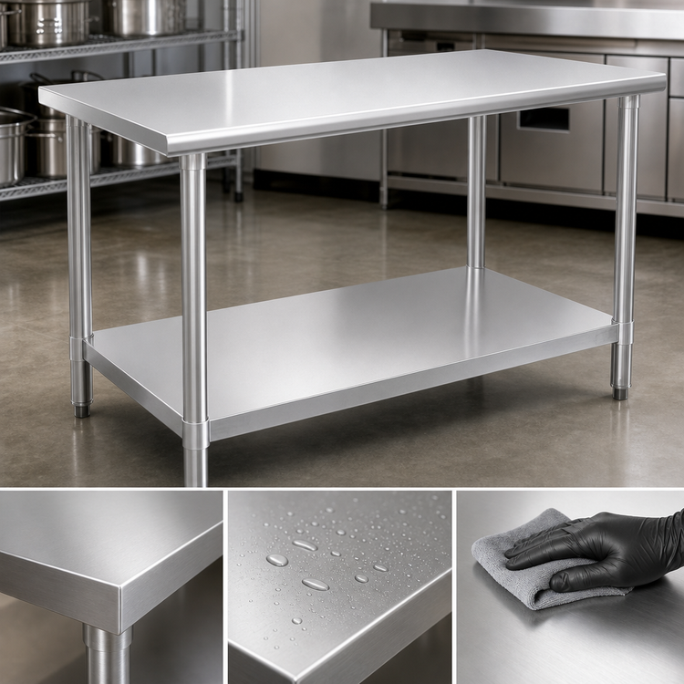 Product image #3 for Spec-Master 72-Inch x 36-Inch Flat Top Stainless Steel Work Table with Galvanized Base and Adjustable Undershelf