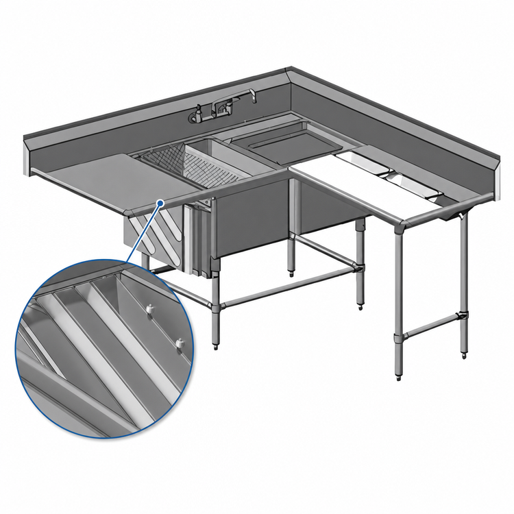 Product image #3 for Eagle Spec-Master FNP Series Two-Compartment Prep Sink with Left-Hand Prep Area and Right-Hand Drainboard