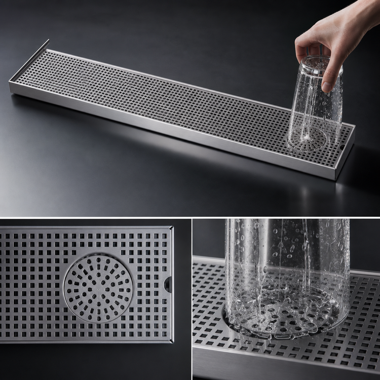 Product image #3 for Micro Matic 51 Inch Surface Mount Stainless Steel Drip Tray Trough with Integral Glass Rinser