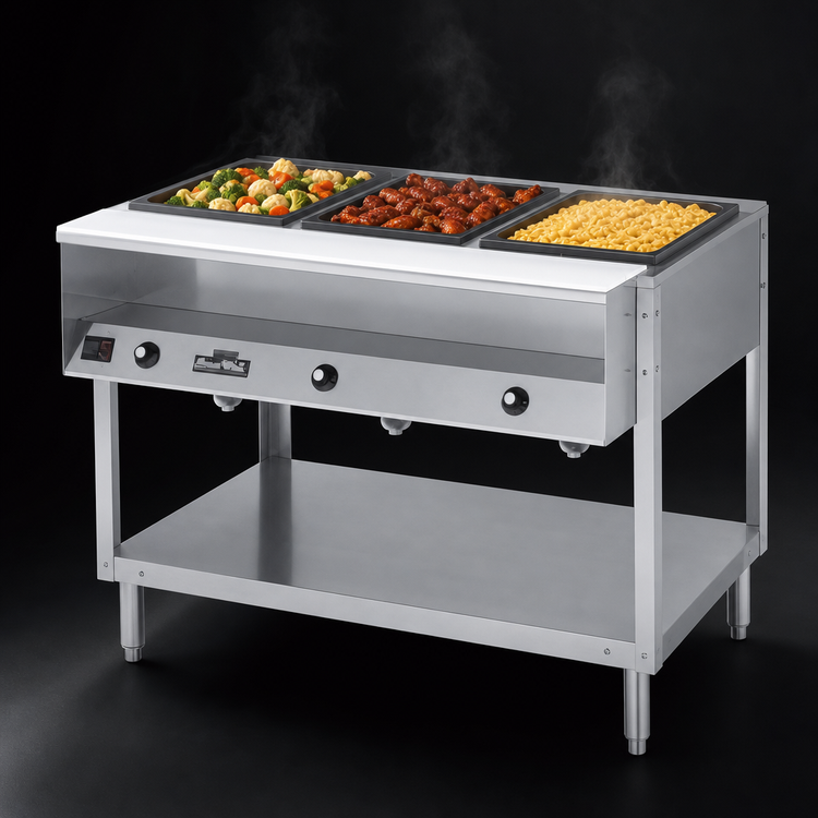 Product image #3 for Vollrath ServeWell® 3-Well Stationary Electric Hot Food Table with Open Shelf Base and Cutting Board