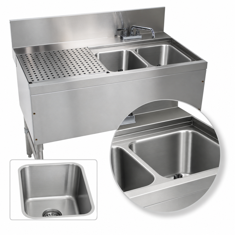 Product image #3 for Advance Tabco Prestige Supreme 2-Compartment Underbar Sink Unit with Left Drainboard and Deck-Mount Faucet