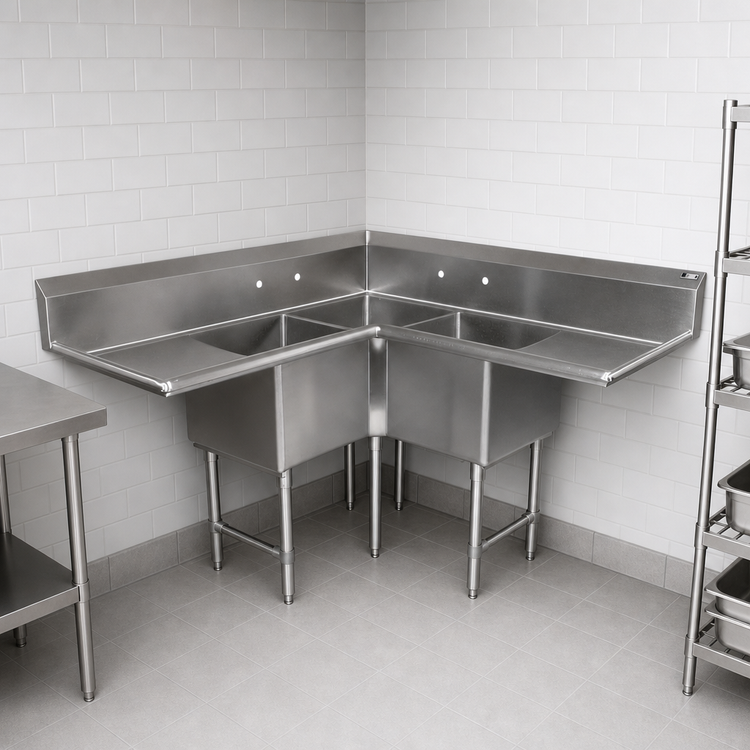 Product image #3 for John Boos Pro-Bowl 3-Compartment Corner Sink with Dual 18 in. Drainboards, 70-1/2 in. Square
