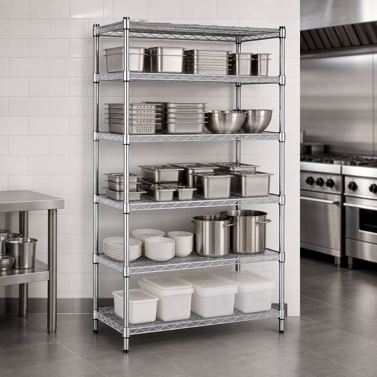Product image #3 for Freestanding Heavy-Duty 5-Tier Chrome Wire Shelving Unit, 21 x 48 x 84 Inches