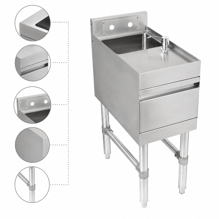 Product image #3 for John Boos Slim-Line Freestanding Underbar Hand Sink, 12 x 18 x 32-1/2 Inches, 1 Bowl