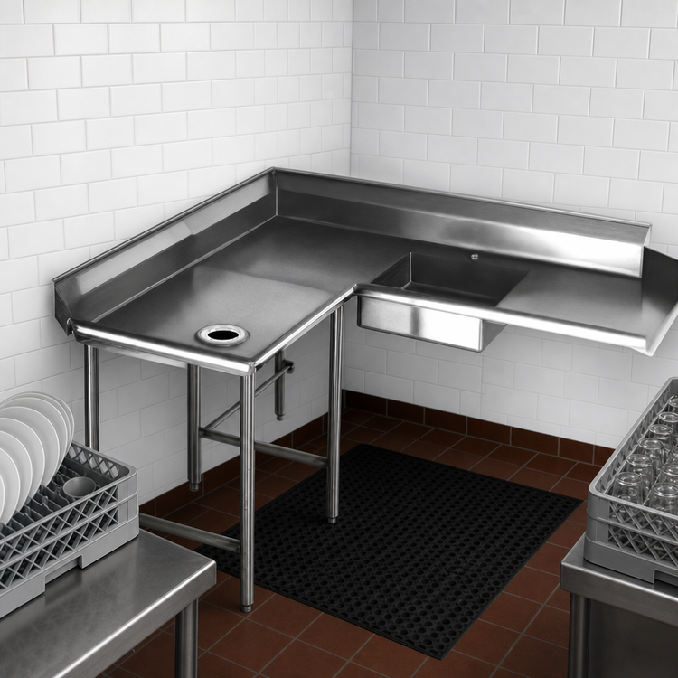 Product image #3 for Eagle Group 72-Inch Left-to-Right Corner Soiled Dishtable with 20 x 20 x 5 Sink, 16-Gauge 304 Stainless Steel
