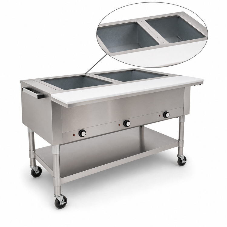 Product image #3 for Portable Electric Hot Food Table, 36-Inch Wide, 2 Dry Wells, Open Shelf Base