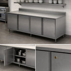 Thumbnail image #3 for BK Resources CSTR5-30120HL Stainless Steel Enclosed Chef Work Table, 120 x 30 Inch, 14-Gauge Top, 5-Inch Back Riser, Locking Doors