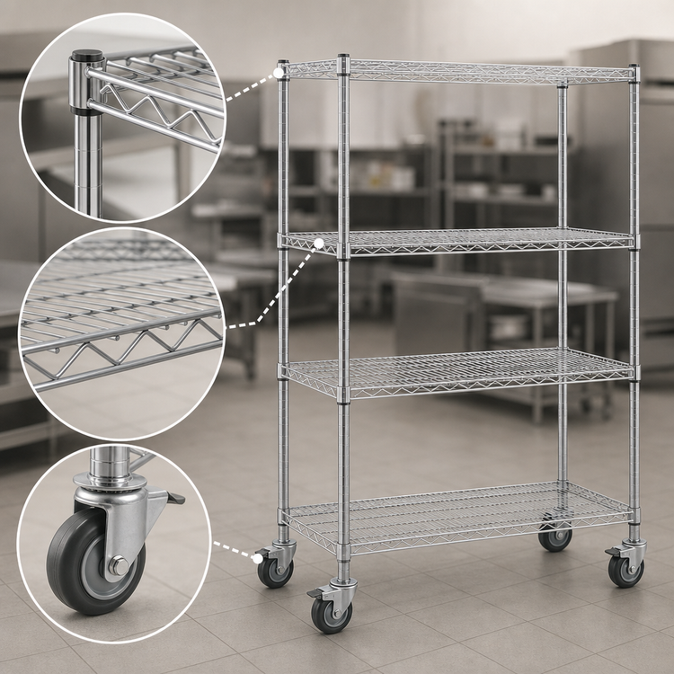 Product image #3 for Eagle Group 4-Tier Chrome Wire Dolly Truck with 48 x 24 Shelves and 5-Inch Swivel Casters