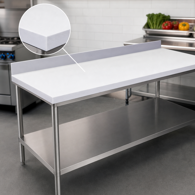 Product image #3 for Advance Tabco Poly-Vance Poly-Top Work Table with Stainless Steel Undershelf and 6-Inch Backsplash, 60 x 24 Inches