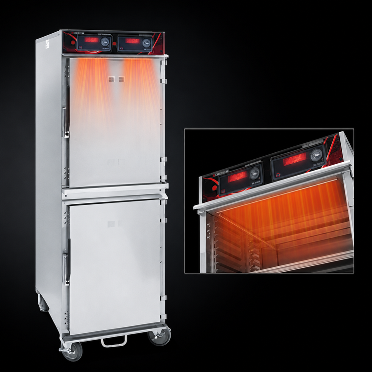 Product image #3 for Cres Cor 1200-HH-SS-2DX Mobile Insulated Stainless Steel Radiant Heated Holding Cabinet, 2 Compartments, 16 Full-Size Sheet Pan Capacity