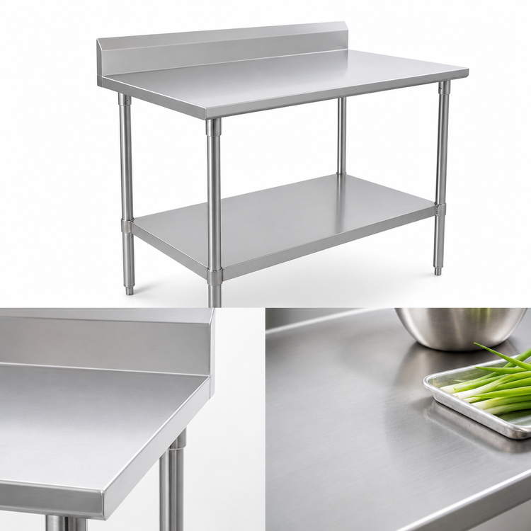 Product image #3 for John Boos Stallion 72"W x 24"D Stainless Steel Top Work Table with 5" Backsplash and Adjustable Undershelf