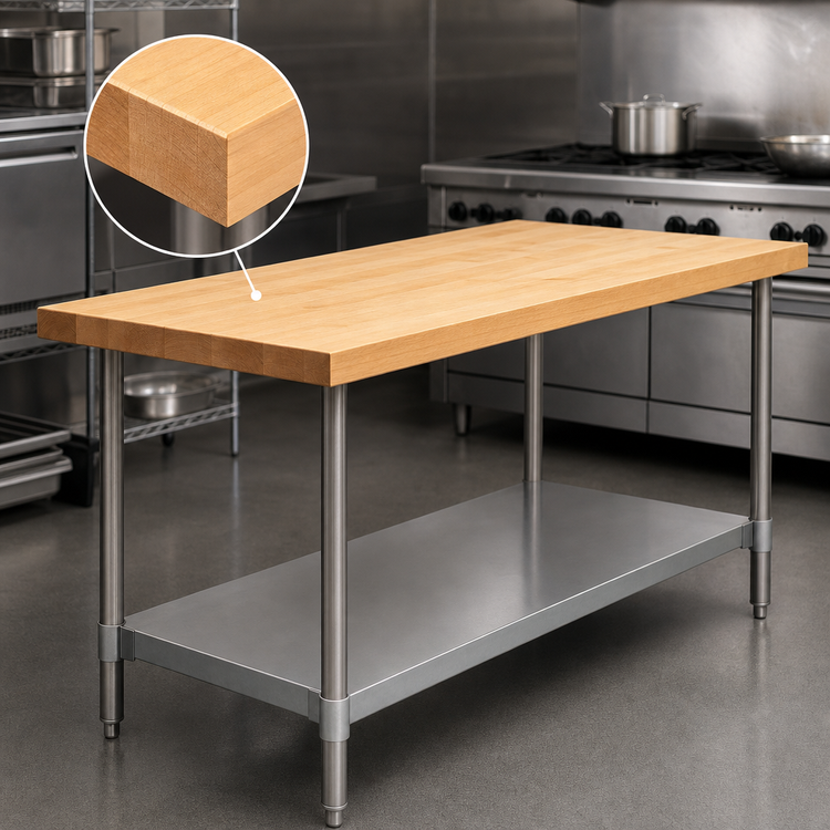 Product image #3 for Eagle Group 72" x 24" Hardwood Top Work Table with Galvanized Undershelf and Tubular Legs