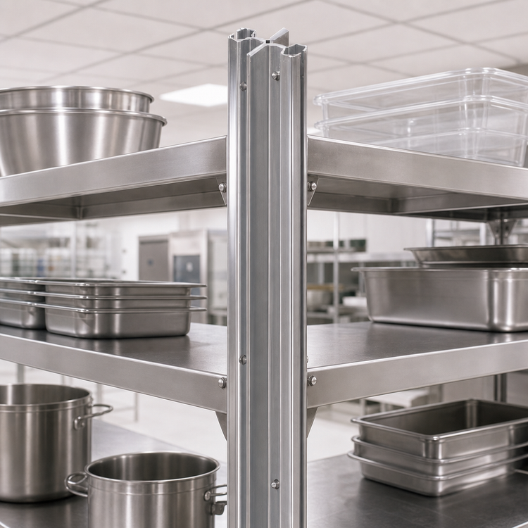 Product image #3 for Back-To-Back Stainless Steel Floor-To-Ceiling Cantilever Shelving Upright, 144 Inch, NSF