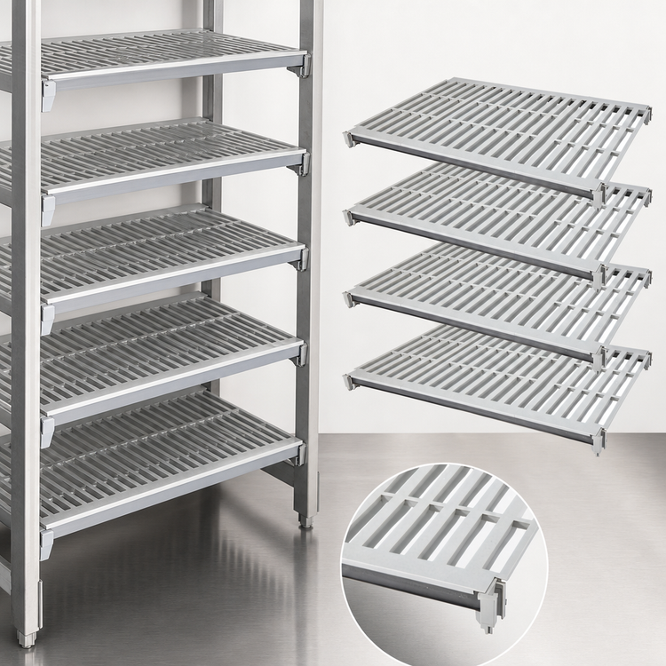 Product image #3 for Cambro Camshelving Elements XTRA Universal Vented Shelf Kit, 18 x 48 Inches, 5 Shelves, Speckled Gray