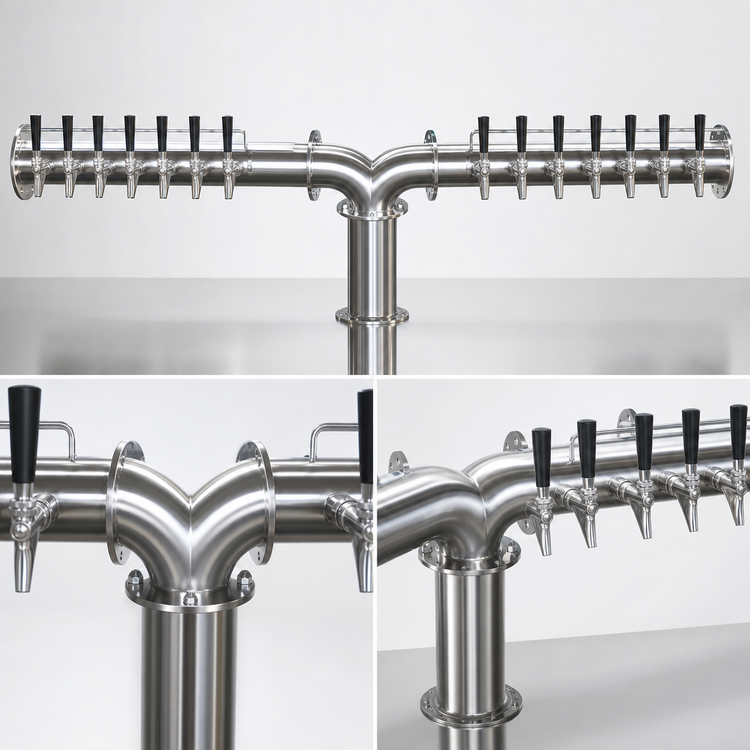 Product image #3 for Krowne Double Pipe Y-Tower Glycol-Cooled Draft Beer Tower, 15 Faucets, 78-Inch Overall Length, Brushed Stainless Steel