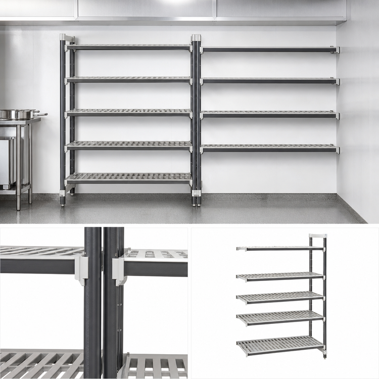 Product image #3 for Cambro Camshelving Elements XTRA 24"W x 72"L x 64"H 5-Tier Vented Stationary Add-On Polymer Shelving Unit