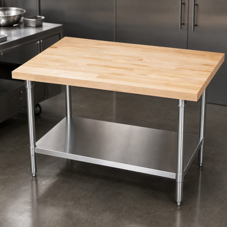 Product image #3 for BK Resources Hard Maple Top Work Table with Stainless Steel Undershelf, 48" x 36"