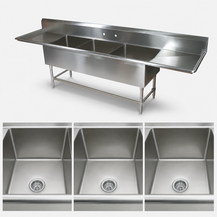 Product image #3 for John Boos Pro-Bowl 3-Compartment Sink with Dual 18-Inch Drainboards, 14-Gauge Stainless Steel
