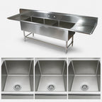 Thumbnail image #3 for John Boos Pro-Bowl 43PB204-2D18 3-Compartment Stainless Steel Sink, 20" Bowls, Dual 18" Drainboards, 10" Backsplash