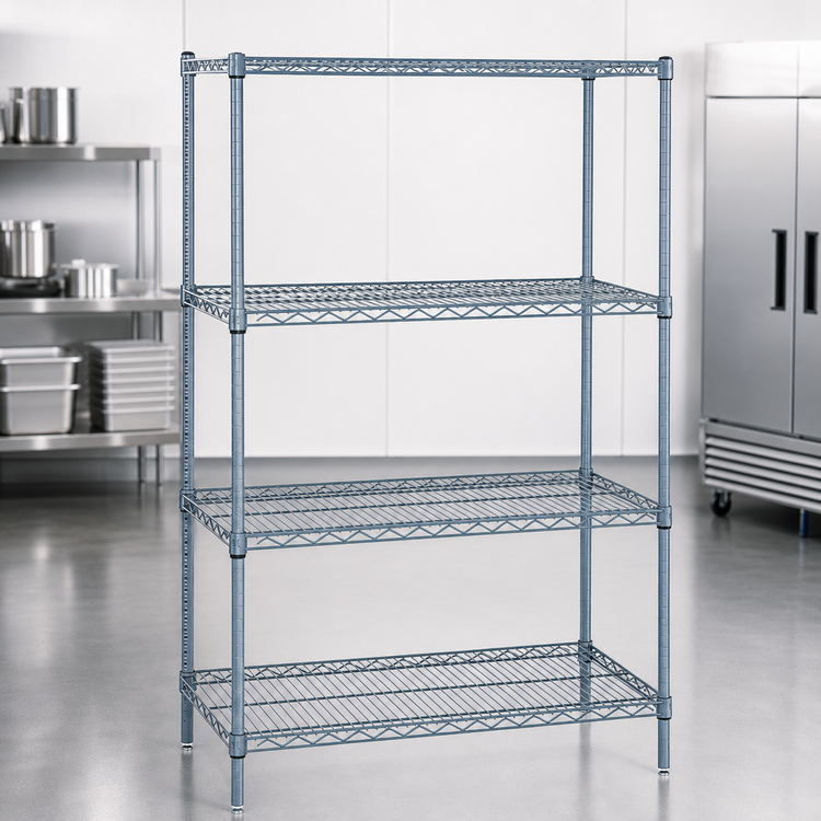Product image #3 for Quantum 48" x 30" x 86" Stationary Wire Shelving Starter Kit, 4 Shelves, Gray Epoxy Antimicrobial Finish
