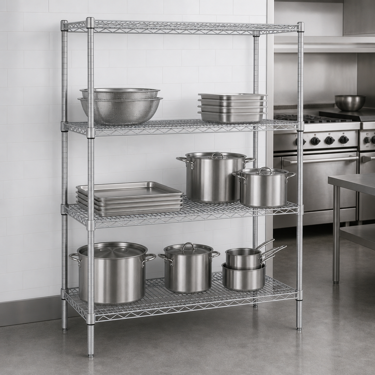 Product image #3 for Quantum 48 Inch W x 24 Inch D x 86 Inch H Stationary Wire Shelving Starter Kit, 4 Shelves, 304 Stainless Steel