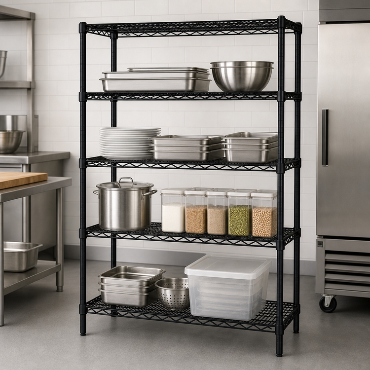 Product image #3 for Quantum Black Epoxy Stationary Wire Shelving Starter Kit, 30"W x 24"D x 63"H, 4-Shelf