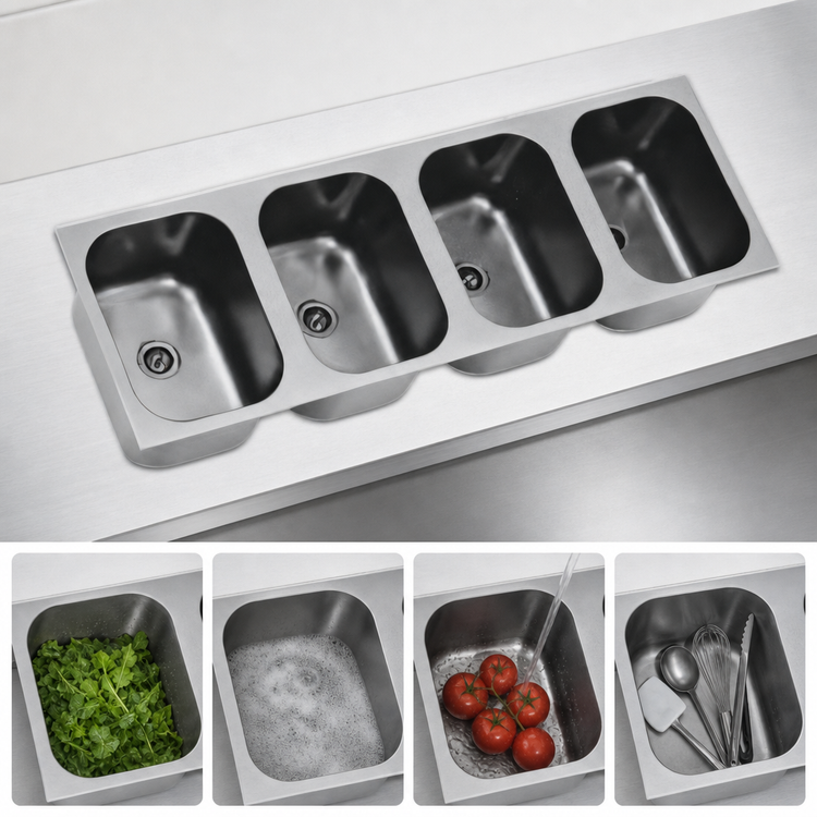 Product image #3 for Eagle Group 4-Compartment Weld-In Sink with 10" x 14" x 9-1/2" Deep Bowls