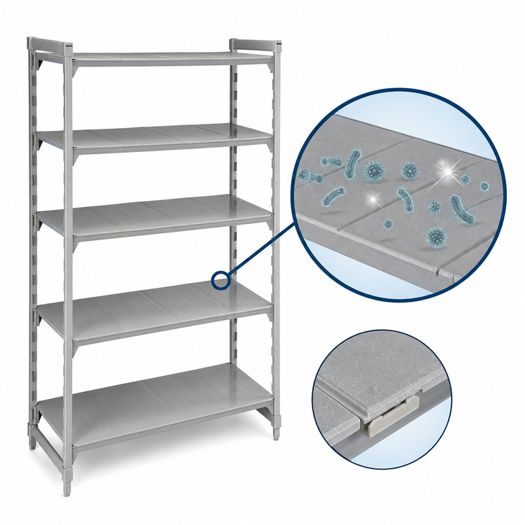 Product image #4 for Cambro Camshelving Premium 5-Tier Solid Stationary Starter Shelving Unit, 18 x 72 x 84 Inches, Speckled Gray