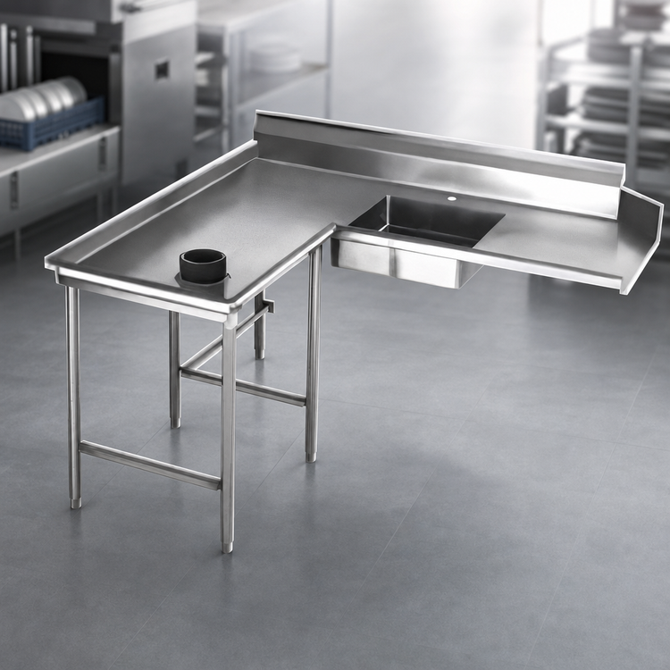 Product image #3 for Left-Hand Island Soiled Dish Table with Pre-Rinse Sink, 84-Inch Machine-to-Corner, 60-Inch Corner-to-End, 16/430 Stainless Steel
