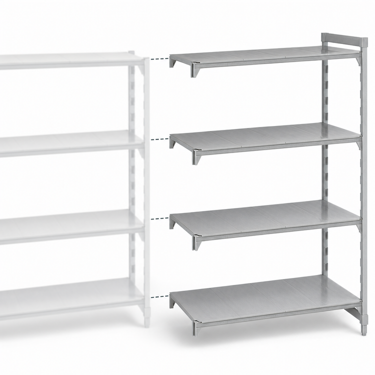 Product image #4 for Cambro Camshelving Premium 4-Tier Solid Add-On Shelving Unit, 18" x 42" x 84", Speckled Gray