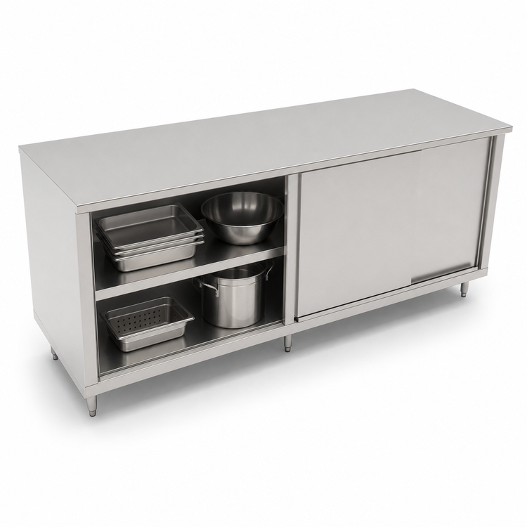 Product image #3 for John Boos 144-Inch x 24-Inch Stainless Steel Cabinet Base Work Table with Sliding Doors and Flat Top