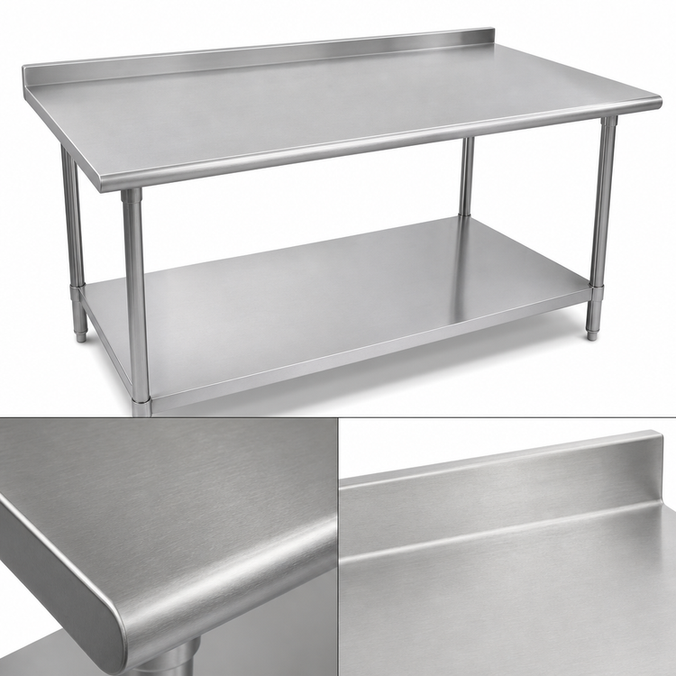 Product image #3 for John Boos Stallion 60 Inch x 30 Inch Stainless Steel Work Table with Rear Backsplash and Undershelf