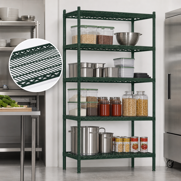 Product image #3 for Omcan USA 48-Inch Wide x 18-Inch Deep x 72-Inch High 4-Shelf Epoxy-Coated Green Wire Shelving Unit