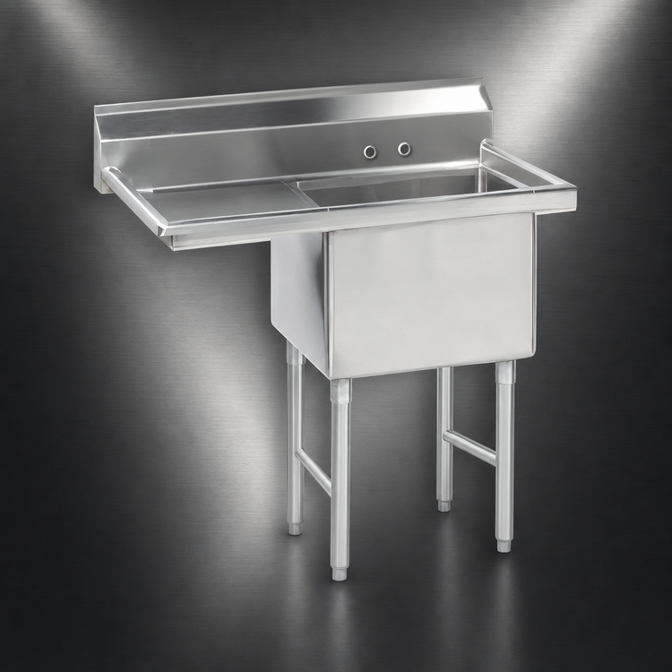 Product image #3 for Advance Tabco 1-Compartment Fabricated Sink with 24-Inch Left Drainboard, 36 x 24 x 14-Inch Bowl, 304 Stainless Steel